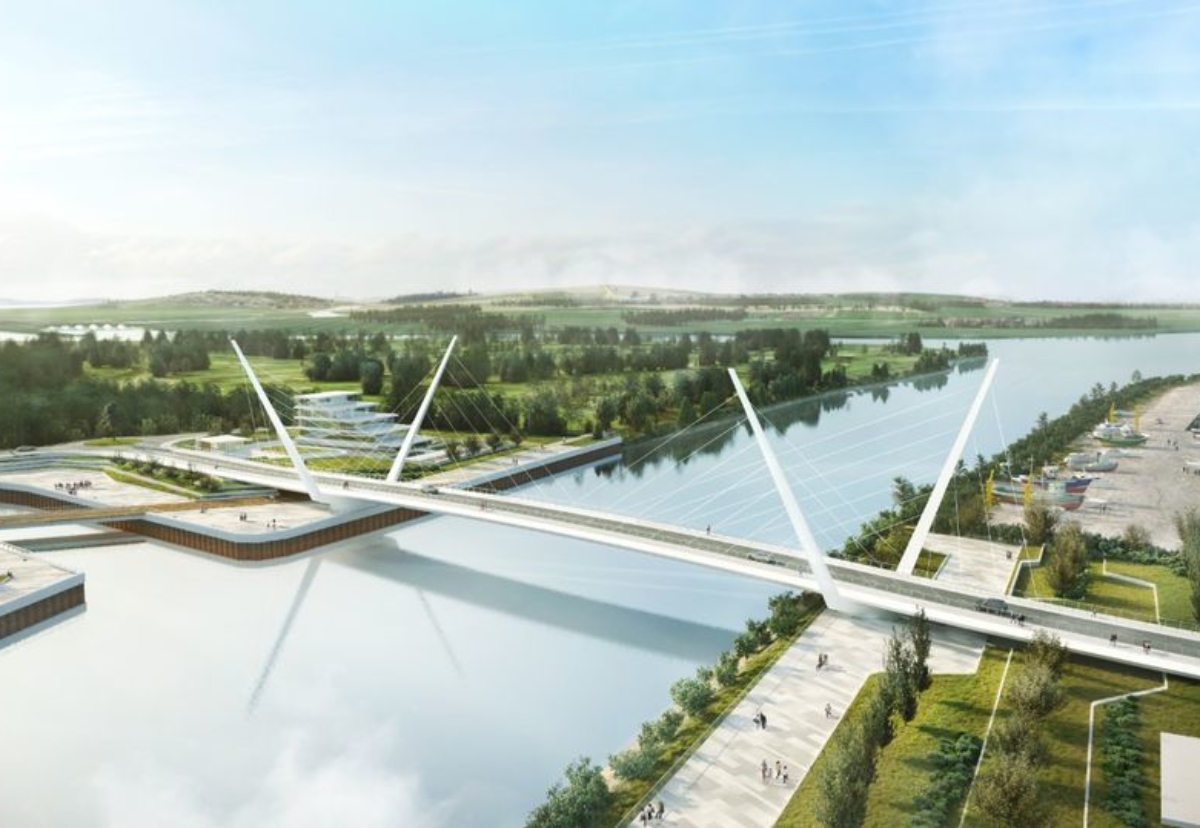 Swing bridge design by engineering firm Sweco and Kettle Collective, the architect behind the celebrated Falkirk Wheel