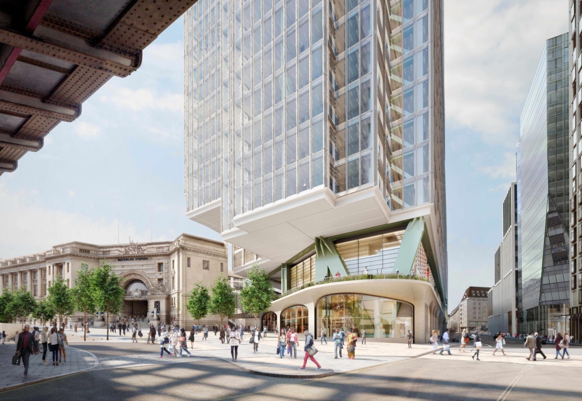New main tower has been recessed at the base to afford views of Waterloo Station
