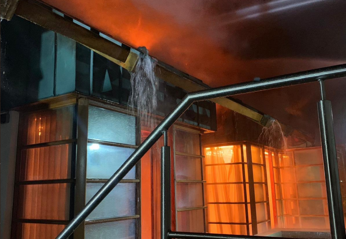 A London Fire Brigade photo of the blaze at the luxury spa