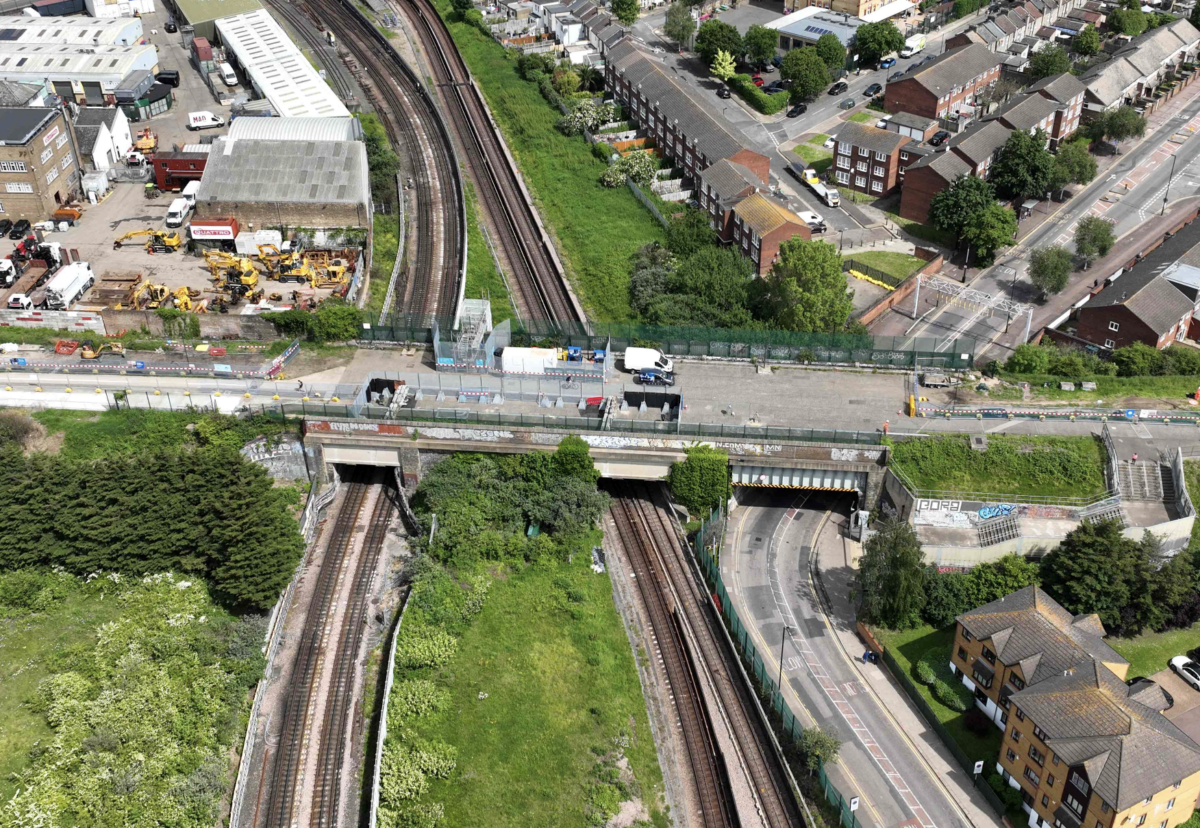 The Northern Outfall Sewer passes above the Jubilee Line, Docklands Light Railway and Manor Road