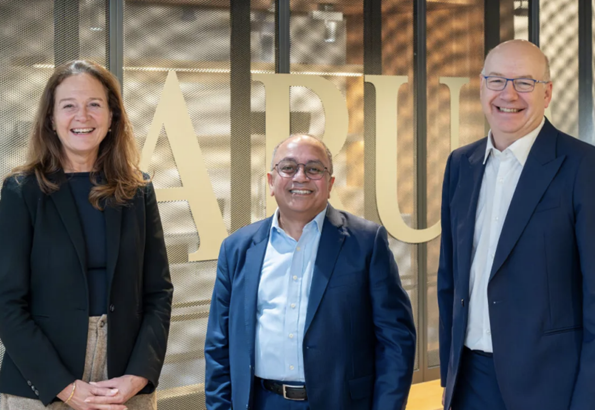 Hilde Tonne, incoming non-executive Chair; Mahadev Raman, Chair of Arup Trustees; and Jerome Frost, incoming CEO