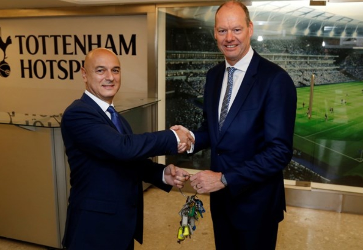 Chairman Daniel Levy formally hands the keys to White Hart Lane over to Mark Reynolds, CEO of Mace, Main Contractor for the construction of the new stadium.