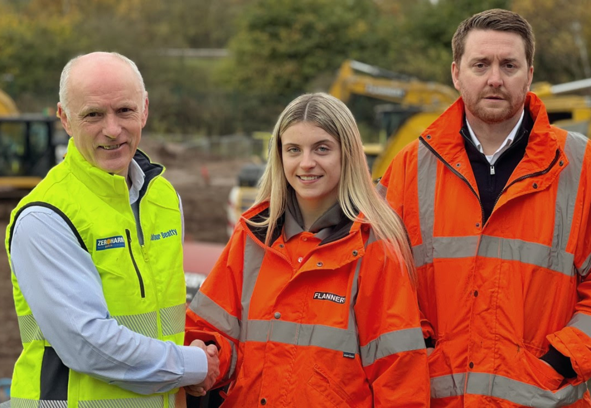 Andy Ormerod, Managing Director of Balfour Beatty’s Asset & Technology Solutions, Abigail Cleverley, Operator Skills Hub Graduate, and Patrick Flannery, Managing Director of Flannery Plant Hire